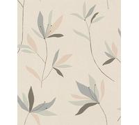 Rasch Papel pintado 634068 con flores en beige, verde menta y gris azulado de la colección Color your life - 10,05 m x 0,53 m (largo x ancho)