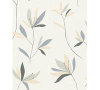 Rasch Papel pintado 634075 con flores en beige, verde y azul de la colección Color your life - 10,05 m x 0,53 m (largo x ancho)