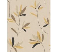 Rasch Papel pintado 634082 con flores en beige, amarillo, negro y verde de la colección Color your life - 10,05 m x 0,53 m (largo x ancho)