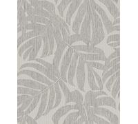 Rasch Papel pintado 653137 - Papel pintado no tejido gris con hojas de palma, hojas, plantas