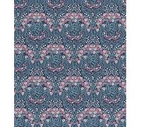 Rasch Papel pintado 710038 de la colección Sophia, color azul oscuro con hojas en azul claro y flores en rosa y blanco, 10,05 m x 0,53 m