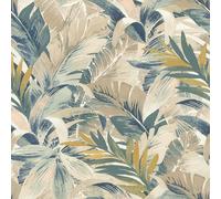 Rasch Papel pintado 865202 - Papel pintado con hojas de palma en beige, verde y azul, papel pintado con palmeras, 10,05 m x 0,53 m (largo x ancho)