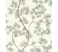 Rasch Papel pintado 866902 - Papel pintado no tejido con ramas con flores de fantasía en blanco, verde y marrón de la colección Symphony - 10,05 m x 0,53 m (largo x ancho)