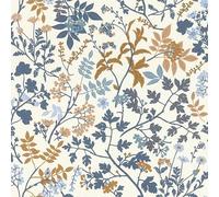 Rasch Papel pintado 868500 - Papel pintado no tejido con diferentes flores, ramas y hojas en amarillo, azul y blanco de la colección Symphony - 10,05 m x 0,53 m (largo x ancho)