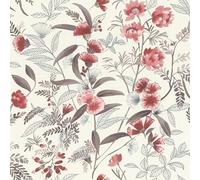 Rasch Papel pintado 869118 - Papel pintado no tejido con flores y hojas en rojo, azul, gris y blanco de la colección Symphony - 10,05 m x 0,53 m (largo x ancho)