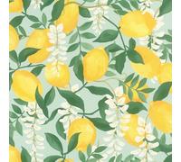 Rasch Papel pintado autoadhesivo con diseño de limón, color amarillo, verde | Sin pegamento con tecnología adhesiva Tesa, papel pintado texturizado no tejido "Portofino" mediterráneo para salón y