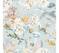 Rasch Papel pintado azul claro con peces submarinos, 10,05 m x 0,53 m, 301328