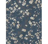 Rasch Papel pintado azul con pequeñas flores de cerezo en blanco y beige, 10,05 m x 0,53 m (largo x ancho) 456738