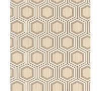 Rasch Papel pintado de fieltro hexagonal, diseño geométrico retro, color beige, negro y marrón, para un ambiente acogedor, resistente y lavable, 10,05 m x 0,53 m