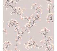 Rasch Papel pintado de vinilo con diseño de flores de cerezo, color gris y rosa, para un ambiente romántico en el hogar, resistente y lavable, 10,05 m x 0,53 m