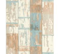 Rasch Papel pintado no tejido aspecto madera - Shabby Vinilo, paneles de madera en color naranja para un ambiente hogareño - Resistente y lavable - 10,05 m x 0,53 m