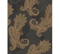 Rasch Papel pintado no tejido, color negro y dorado, adornos metálicos indios 746464