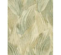 Rasch Papel pintado no tejido con diseño de hojas "Back to Nature" - Moderno papel pintado de vinilo de hojas en beige y verde para un ambiente exótico - Resistente y lavable - 10,05 m x 0,53 m