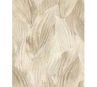 Rasch Papel pintado no tejido con diseño de hojas "Back to Nature" - Moderno papel pintado de vinilo de hojas en beige para un ambiente exótico - Resistente y lavable - 10,05 m x 0,53 m