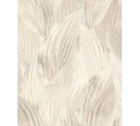 Rasch Papel pintado no tejido con diseño de hojas "Back to Nature" - Moderno papel pintado de vinilo de hojas en color crema gris para un ambiente exótico - Resistente y lavable - 10,05 m x 0,53 m