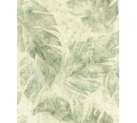 Rasch Papel pintado no tejido con diseño de hojas, diseño floral, color verde para un ambiente natural, resistente y lavable, 10,05 m x 0,53 m