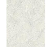 Rasch Papel pintado no tejido con diseño de hojas - Papel pintado con textura botánica en blanco, gris y verde para un ambiente natural - Fácil de empapelar y pintar - 10,05 m x 0,53 m