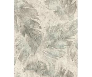 Rasch Papel pintado no tejido con diseño de hojas, papel pintado de vinilo floral en gris para un ambiente natural de vivienda, resistente y lavable, 10,05 m x 0,53 m