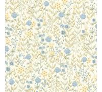 Rasch Papel pintado no tejido con flores - Papel pintado de vinilo con flores en crema, azul, verde y amarillo, para un ambiente natural de vivienda, resistente y lavable, 10,05 m x 0,53 m