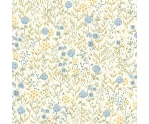 Rasch Papel pintado no tejido con flores - Papel pintado de vinilo con flores en crema, azul, verde y amarillo, para un ambiente natural de vivienda, resistente y lavable, 10,05 m x 0,53 m