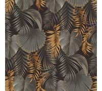 Rasch Papel pintado no tejido de la selva - Papel pintado de vinilo tropical hojas en gris, negro y dorado para un ambiente natural - Resistente y lavable - 10,05 m x 0,53 m