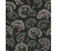Rasch Papel pintado no tejido, diseño de flores de filigrana, diseño floral, color negro y azul, para un ambiente natural de vivienda, resistente y lavable, 10,05 m x 0,53 m
