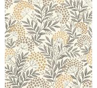Rasch Papel pintado no tejido, diseño de flores y hojas, color blanco, gris, negro y marrón, para un ambiente natural de vivienda, resistente y lavable, 10,05 m x 0,53 m
