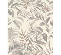 Rasch Papel pintado no tejido hojas - Papel pintado con textura botánica en gris para un ambiente exótico - Fácil de empapelar y pintar - 10,05 m x 0,53 m