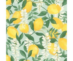 Rasch Tesa Portofino - Papel pintado autoadhesivo con textura de limón, diseño mediterráneo, color amarillo, verde y blanco, fácil de colocar, sin pegamento, 6 m x 0,53 m