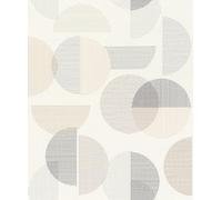 Rasch WTD 735956 - Papel pintado (10,05 x 0,53 m), diseño geométrico de círculos y semicírculos, color beige y gris