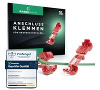 RASENWERK® - Abrazaderas de conexión para estación de carga de cable delimitador de cortacéspedes robóticos - Conector de rama en T - Compatible para Gardena, Husqvarna, Worx, Bosch - rojo - 10 piezas