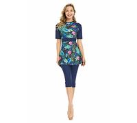 Rash Guard Surfing Suit Short Sleeve Swimsuit Burkini Modest Swimwear for Women Modesty Swimming Costume Beachwear (L, Z7)