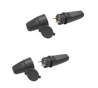 RASMACOR | Pack 2 Clavijas SCHUKO + 2 Bases aereas negras IP44 16A | Conector Electrico Impermeable de Goma | Para Exterior, Lluvia y Humedad | Cable 1.5mm² | Embornamiento Facil |