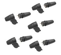 RASMACOR | Pack 5 Clavijas SCHUKO + 5 Bases aereas negras IP44 16A | Conector Electrico Impermeable de Goma | Para Exterior, Lluvia y Humedad | Cable 1.5mm² | Embornamiento Facil |
