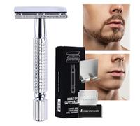 Rasoio Manuale da Uomo - Rasatura Liscissima con Doppio Bordo, Impugnatura Antiscivolo e 5 Lame di Ricambio, Design Elegante e Durevole | per Cura della Barba, Toeletta Personale, Bagno e Via