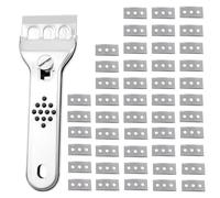 Raspador de Cerámica, con 48 Piezas Cuchillas Raspadoras de Doble Cara, Rasqueta Profesional Vitrocerámica, Raspador de Limpieza de Doble Filo, Multiusos Rascador, para Sellos o Pintura en Vidrio