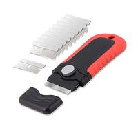 Raspador de cuchilla de afeitar con tapa de seguridad, raspador de plástico con 10 cuchillas de acero inoxidable para limpiar vidrio, pintura y eliminar etiquetas antiguas.
