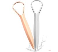 Raspador De Lengua Acero Inoxidable 2PCS Plata Y Oro Rosa, Limpiador Lengua Adultos, Tongue Scraper Metálico Ergonómico Para Mal Aliento E Higiene Bucal
