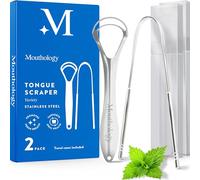 Raspador de lengua de acero inoxidable para limpieza de lengua y reducción del mal aliento, reutilizable (paquete de 2 variedades con fundas)