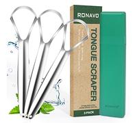 Raspador de lengua de acero inoxidable - Raspadores de lengua para adultos curar mal aliento. Limpiadores de lengua más frescos en segundos (2 unidades) (Wider - with travel case)
