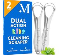 Raspador de lengua para niños (paquete de 2), reduce el mal aliento, rascador de lengua de metal, limpiador de lengua, raspador de lengua, rascador de lengua de acero inoxidable, limpiador de lengua