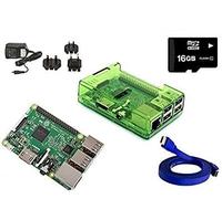 Raspberry Pi 3 1 GB RAM 1.2 GHz Quad-Core de 64 bits 16 GB Class 10 NOOBS Kit de iniciación - Funda transparente verde