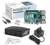 Raspberry Pi 4 8GB Starter Kit | 64GB Black Edition | Fuente de alimentación Oficial 15W | Carcasa Oficial | Cable Micro HDMI 4K | Juego de disipador de Calor | Lector de Tarjetas USB