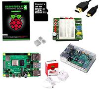Raspberry Pi 4 Kit con BreadPi y libro de entrenamiento (Raspberry Pi 4, Estuche, fuente de alimentación, cable micro HDMI y tarjeta MicroSD de 32 GB) Estuche transparente. 4 GB de RAM