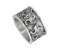 RASPIO Anillo vikingo con cabeza de lobo Fenrir, anillo nórdico de acero inoxidable con cabeza de lobo doble de Odín para hombre(9)