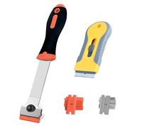 Rasqueta de hoja de afeitar con 20 cuchillas adicionales, herramienta raspadora, hoja de afeitar retráctil, herramienta de limpieza para quitar etiquetas, calcomanías, pintura del vidrio y estufa