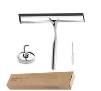 Rasqueta Limpiacristales Ducha, Limpiacristales De Silicona con Gancho, Limpia Cristales Acero Inoxidable,25cm, Limpia Cristales para Ducha, Baño, Azulejos, Espejos, Ventanas