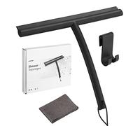 Rasqueta limpiacristales Silicona, Negra 24 cm, sin Ganchos ni Cordones Perforados, paño Gamuza Gratis, escobilla Ducha,núcleo de Acero Inoxidable, Adecuada para baños,cocinas,encimeras,Ventanas