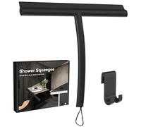 Rasquetas Limpiacristales para Ducha Portátil de Silicona, Limpieza Eficaz, con Cuerda para Colgar, para Ventana, Baño, Espejo, Limpieza de Cristal, Azulejos, Negro-24cm