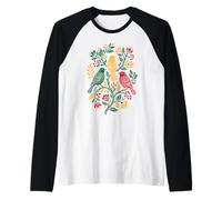 Rasta Reggae Roots Three Birds Jamaica Folk Art Floral Camiseta Manga Raglan
